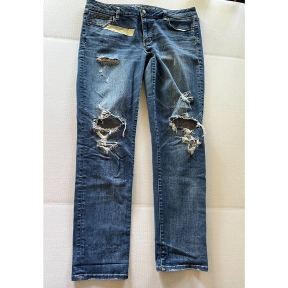 American Eagle Outfitters Denim - American Eagle Distressed Denim Women's Jeans Size 14 Tall Blue Super Stretch